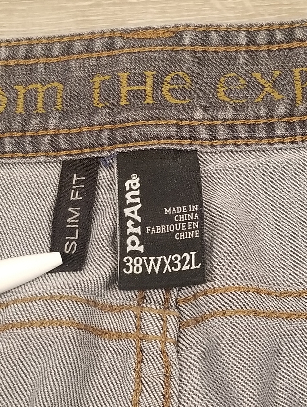 PrAna Slim Fit Jeans Mens 38x32 Gray Stretch Straight Leg Flex Casual Comfort - Picture 4 of 9